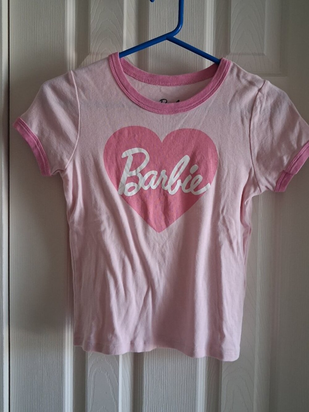 Barbie Girls Pink Heart Graphic T-Shirt Short Sleeve Cotton Size XL 14-16